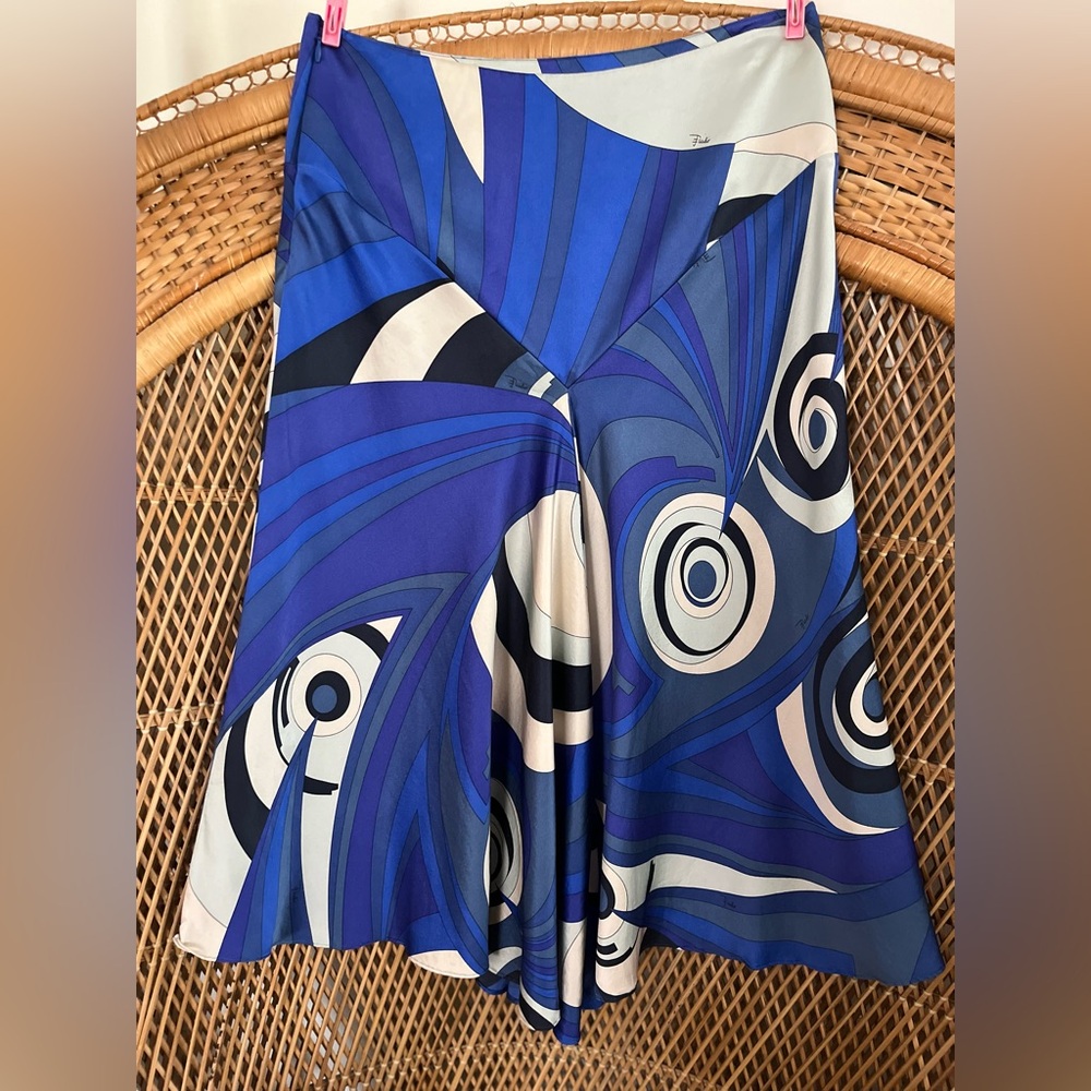 Emilio Pucci Blue and Cream Geometric Skirt
